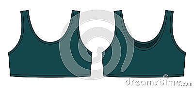 Girl bra technical sketch illustration. Dark green color. Casual underclothing Vector Illustration