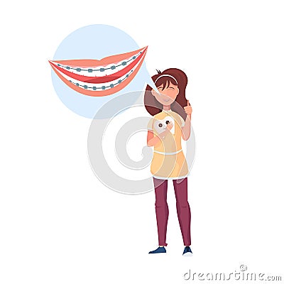 Girl With Braces Icon Vector Illustration