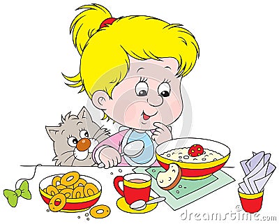 Girl at breakfast Vector Illustration