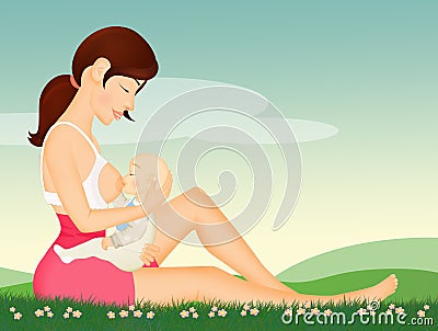 Girl breastfeeds her baby Stock Photo