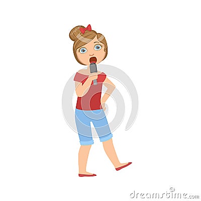 Girl In Breeches Singing In Karaoke Vector Illustration