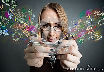 Girl browsing the internet with smartphone Stock Photo