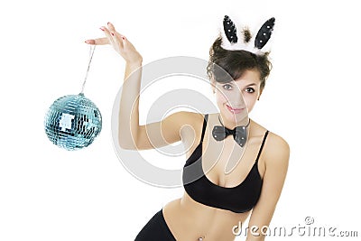 Girl brunette wearing Playboy bunny Stock Photo