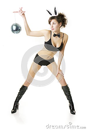 Girl Brunette Wearing Playboy Bunny Royalty-Free Stock Image