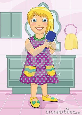 Girl Brushing Hair Vector Illustration Vector Illustration