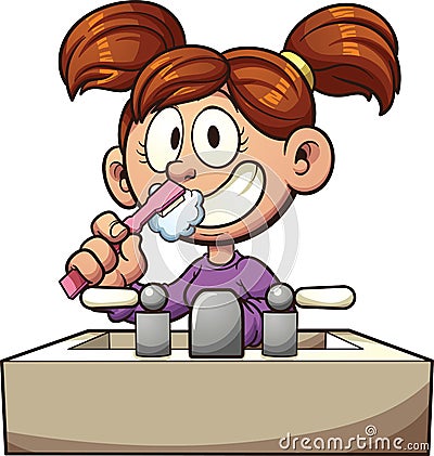 Girl brushing her teeth Vector Illustration