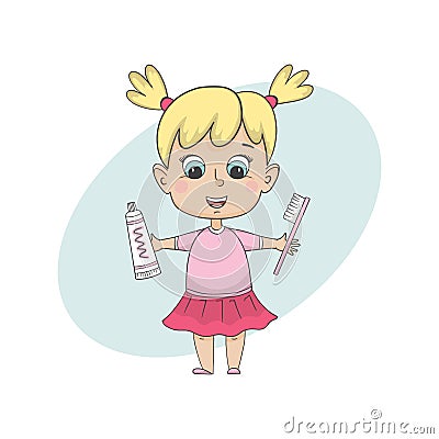 The girl brushing teeth. Isolated cartoon character. Vector Illustration