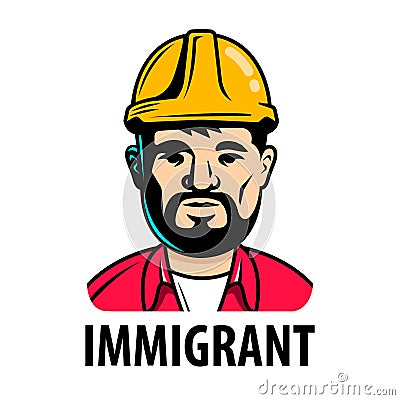 Invited male immigrant builder. sign of hiring Cartoon Illustration