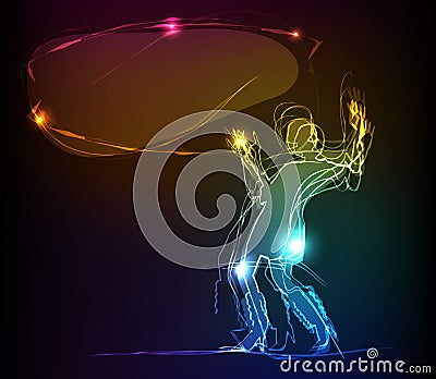 Girl and bubble for text made of light neon collection Vector Illustration