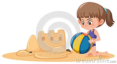 Girl build sand castle Vector Illustration