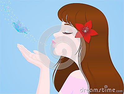 Girl and butterflies Vector Illustration