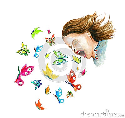 Girl with butterflies, t-shirt graphic Stock Photo