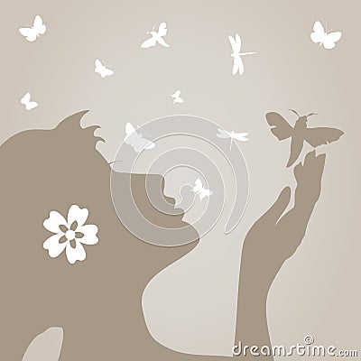 Girl and butterfly Vector Illustration