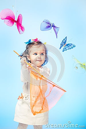 Girl with butterfly net Stock Photo