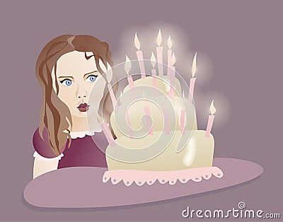 Girl with cake Vector Illustration