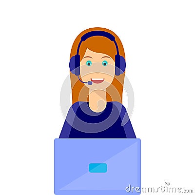 Girl, Call center Vector Illustration