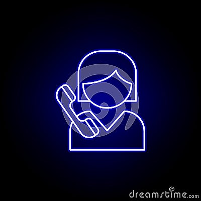 girl call friendship outline blue neon icon. Elements of friendship line icon. Signs, symbols and vectors can be used for web, Stock Photo