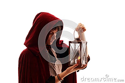 Girl with a candle-lantern Stock Photo