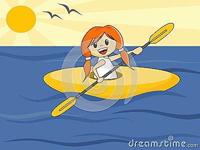 Girl in Canoe Vector Illustration