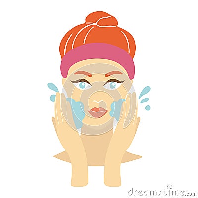 Girl cares about her face. Young woman cleans her skin. Hand drawn illustration. Vector illustration Vector Illustration