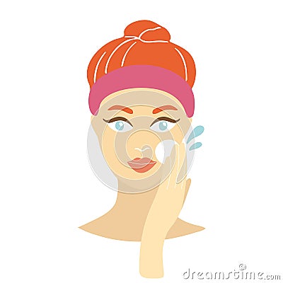 Girl cares about her face. Young woman cleans her skin. Hand drawn illustration. Vector illustration Vector Illustration