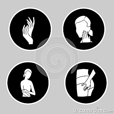 Girl cares and protects her different body parts Vector Illustration