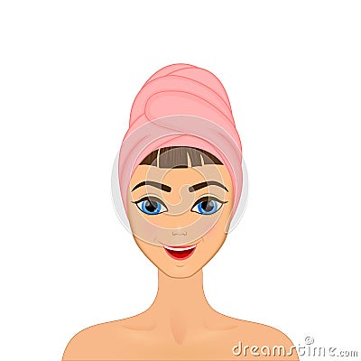 Girl cares and protects her face with various actions, facial, treatment, beauty, healthy, hygiene, lifestyle, set, in a Vector Illustration