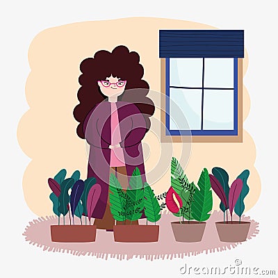 girl caring plants Vector Illustration