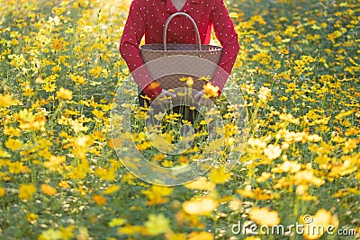 Girl carried a basket Stock Photo