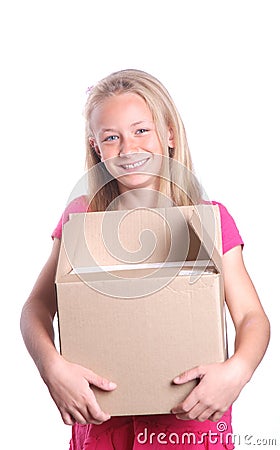 Girl carrying box Stock Photo