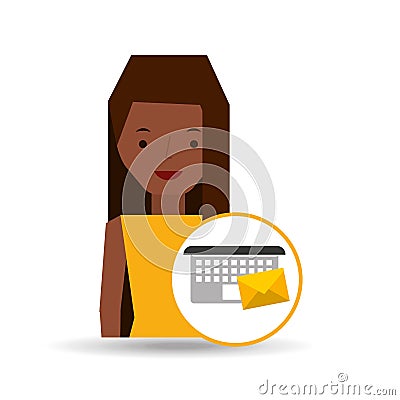 Girl cartoon email envelope laptop Vector Illustration