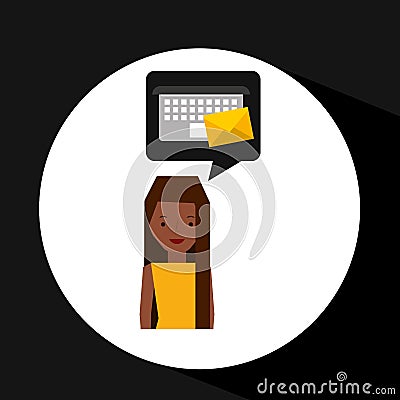 Girl cartoon email envelope laptop Vector Illustration