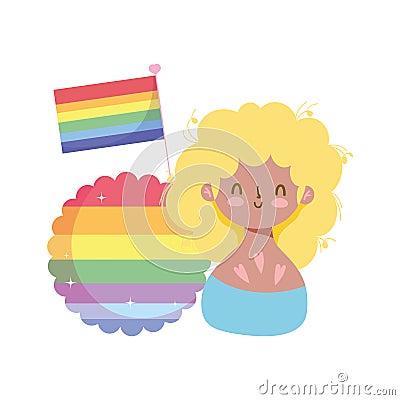 Girl cartoon with lgtbi seal stamp with flag vector design Vector Illustration