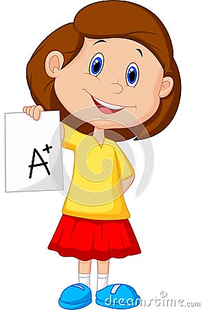 Girl cartoon showing A plus grade Vector Illustration