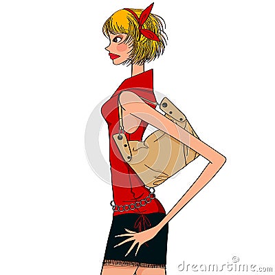 Girl with casual bag over shoulder Vector Illustration