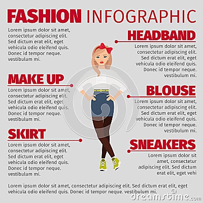 Girl in casual style fashion infographic Vector Illustration