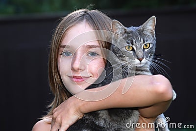 Girl with cat Stock Photo