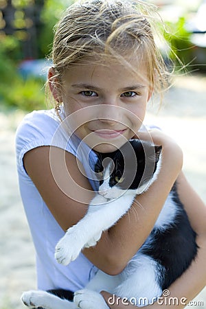 Girl with a cat Stock Photo