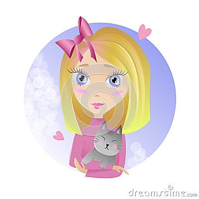 Girl and cat Vector Illustration