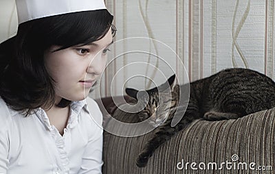 Girl with cat Stock Photo