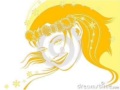 Girl in a chaplet from dandelions Vector Illustration