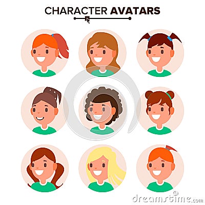 Girl Character Avatar Set Vector. Woman Face, Emotions. Default Female Avatar Placeholder Collection. Cartoon, Comic Vector Illustration