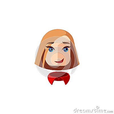 Girl character with blue eyes and red straight hair. Female character face with red collar. Mascot for a businesswoman. Avatar for Vector Illustration