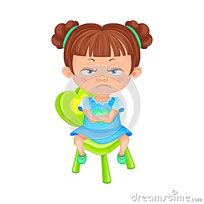 Girl Character Sitting on Chair with Crossed Arms Pouting Vector Illustration Vector Illustration