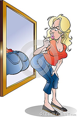 A girl checking her behind in the mirror Vector Illustration