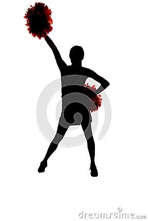 Girl cheerleader silhouette with one hand up in air Stock Photo