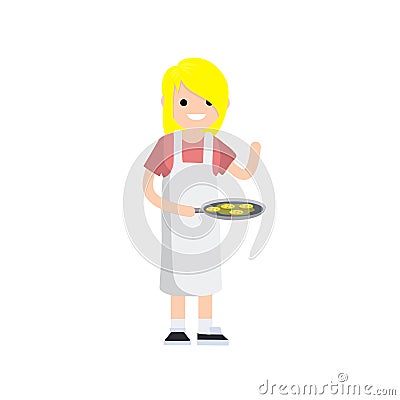 Woman cook in a white apron. Cartoon flat illustration Vector Illustration