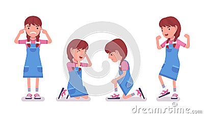 Girl child 7 to 9 years old, negative female school age kid Vector Illustration