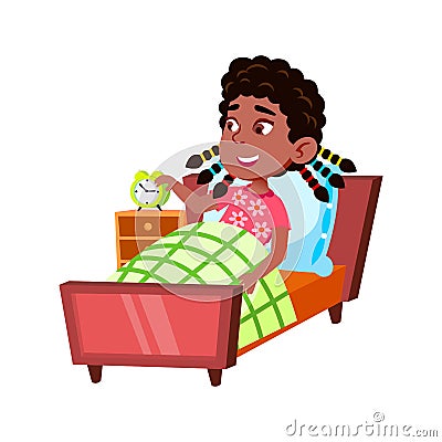 Girl Child Wake Up In Bed Daily Activity Vector Vector Illustration