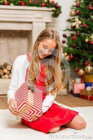 Girl with christmas gift Stock Photo